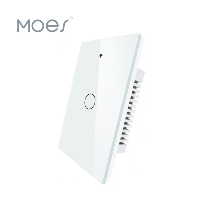 Apagador Inteligente WiFi Vidrio Táctil REQUIERE NEUTRO 1 Vía 10A Blanco MOES — Tomacorrientes e interruptores | Centro de Iluminación San Carlos