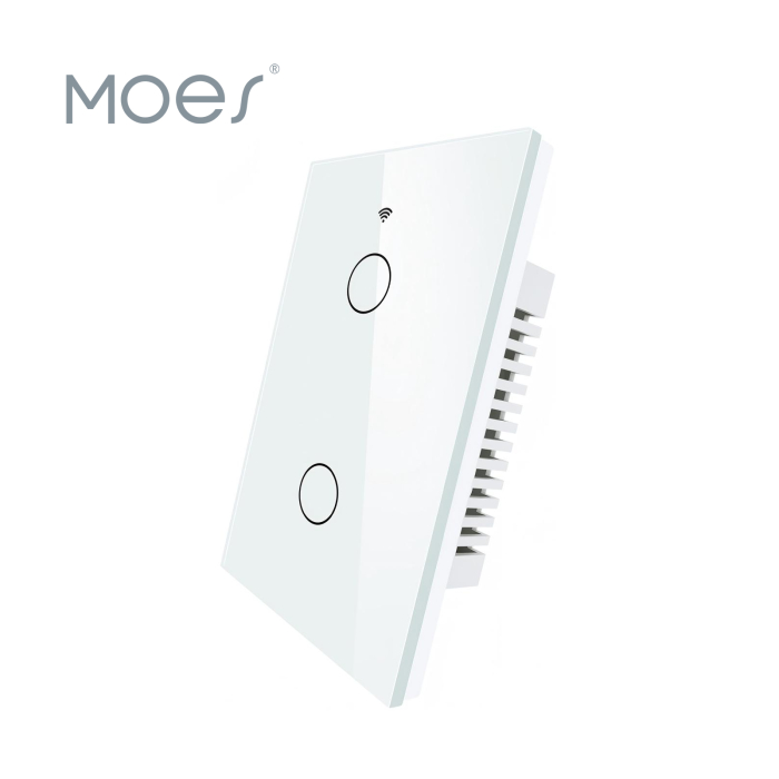 Apagador Inteligente WiFi Vidrio Táctil 2 Vías 10A Blanco MOES — Tomacorrientes e interruptores | Centro de Iluminación San Carlos