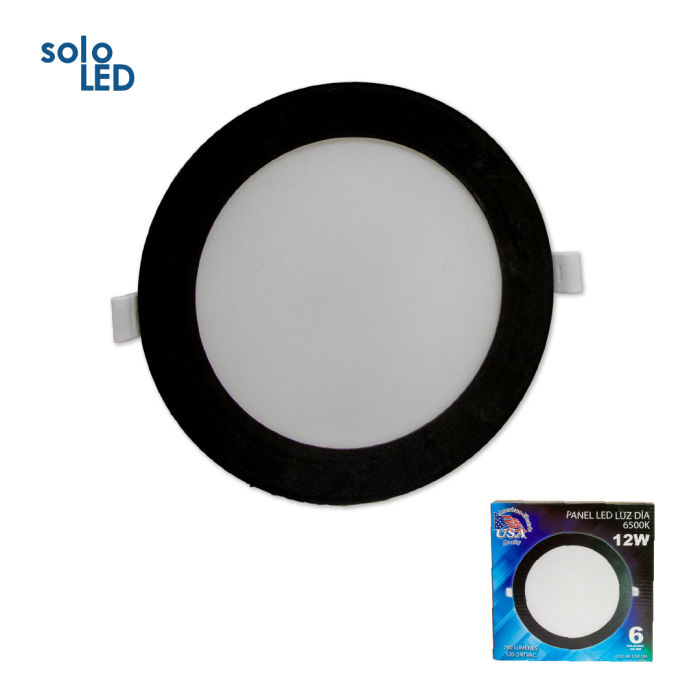 PANEL LED 12W REDONDO NEGRO LUZ DIA 6500K — Paneles LED | Centro de Iluminación San Carlos