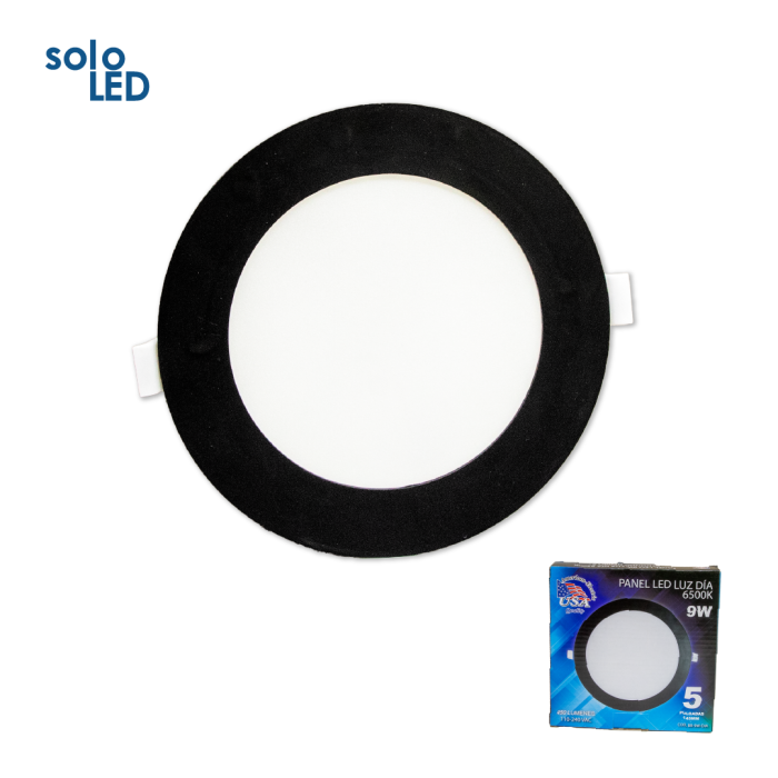 American Electric PANEL LED 9W REDONDO NEGRO LUZ DIA 6500K — Paneles LED | Centro de Iluminación San Carlos
