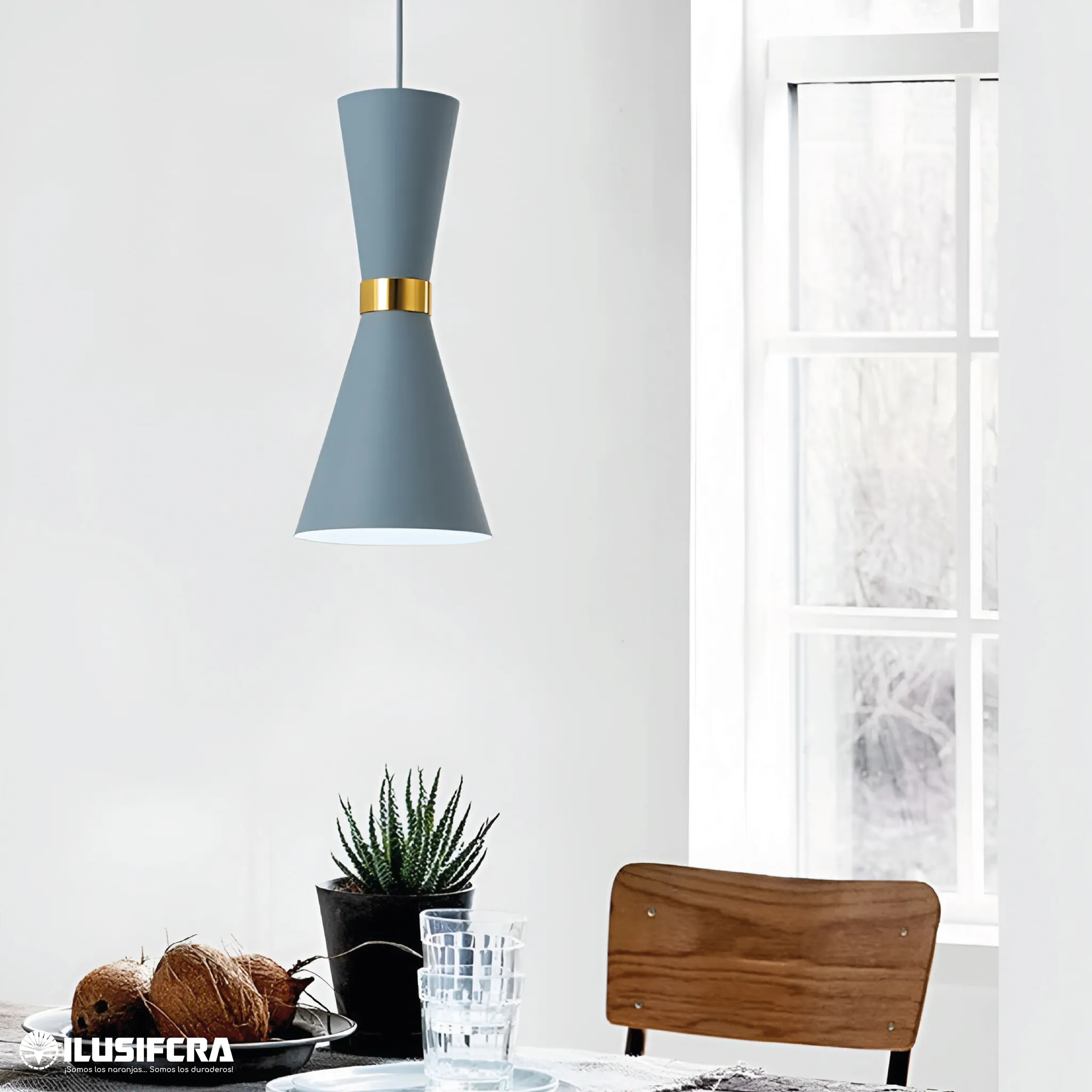 LÁMPARA DE COLGAR CONO PEQUEÑO GRIS CON DETALLE DORADO DT-110 — Lámparas de Colgar | Centro de Iluminación San Carlos