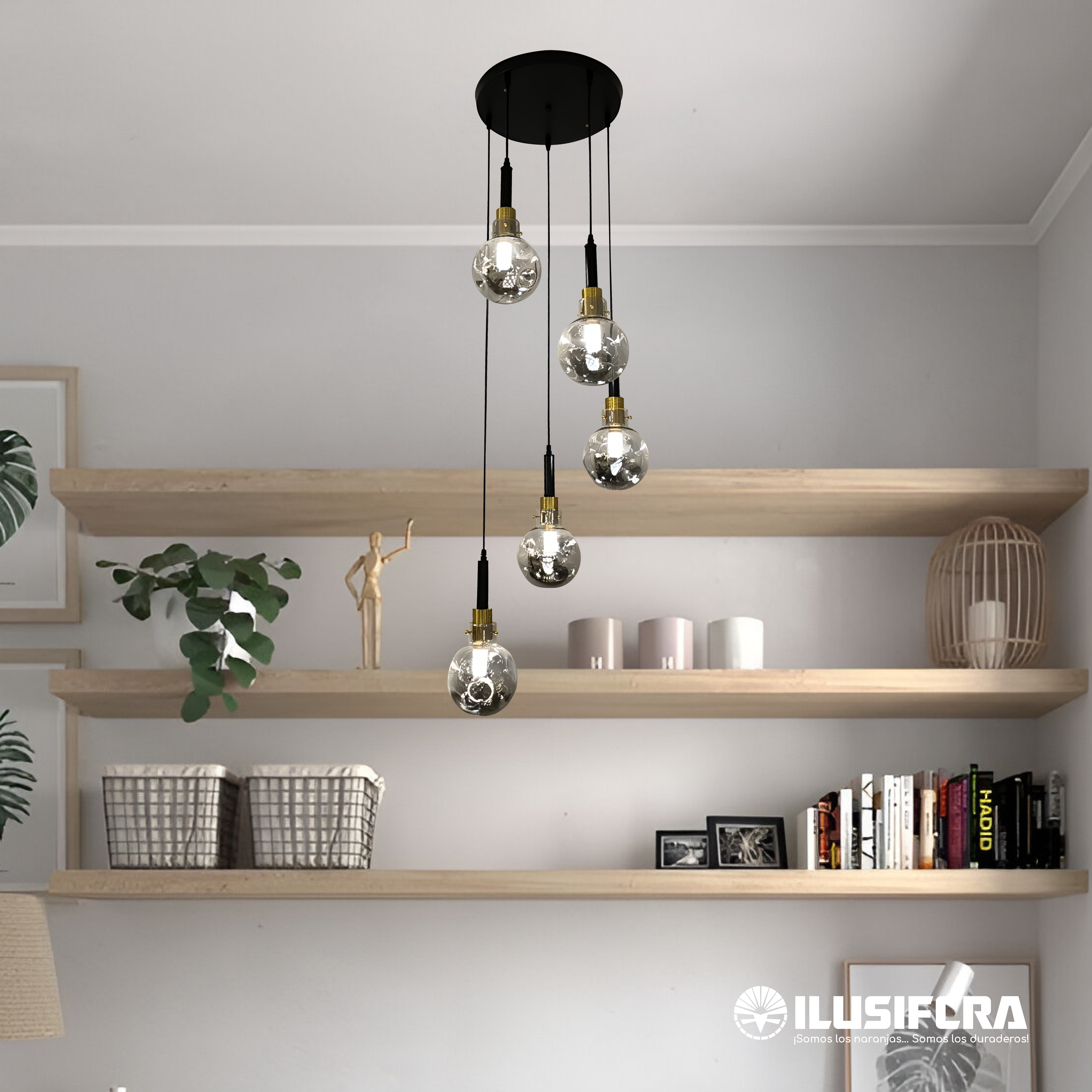 LÁMPARA DE COLGAR DE ALTURA 5 ESFERAS 6028-5 — Lámparas de Colgar | Centro de Iluminación San Carlos