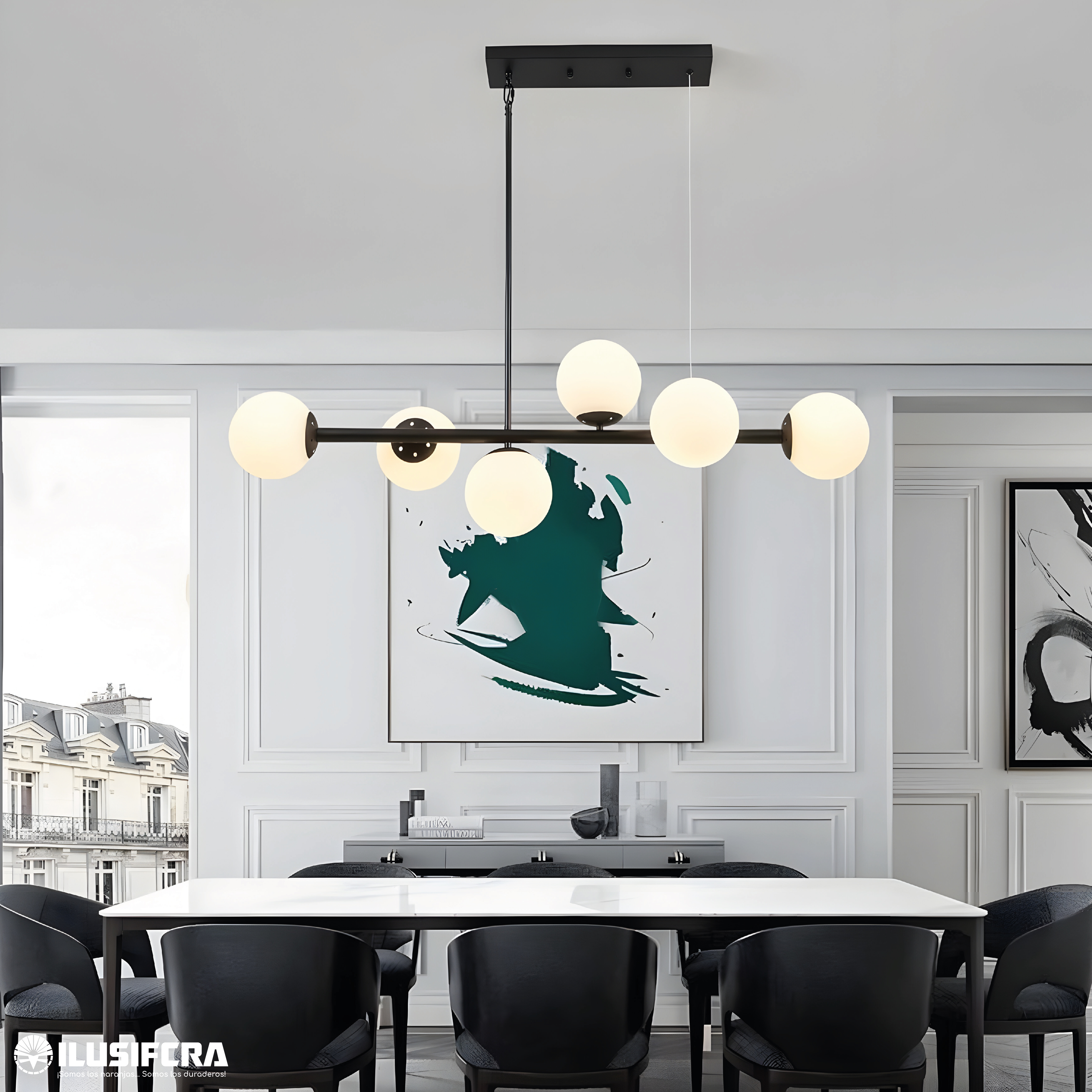 LAMPARA DE COLGAR RECTANGULAR NEGRA ITALIANA 9400-6 — Lámparas de Colgar | Centro de Iluminación San Carlos