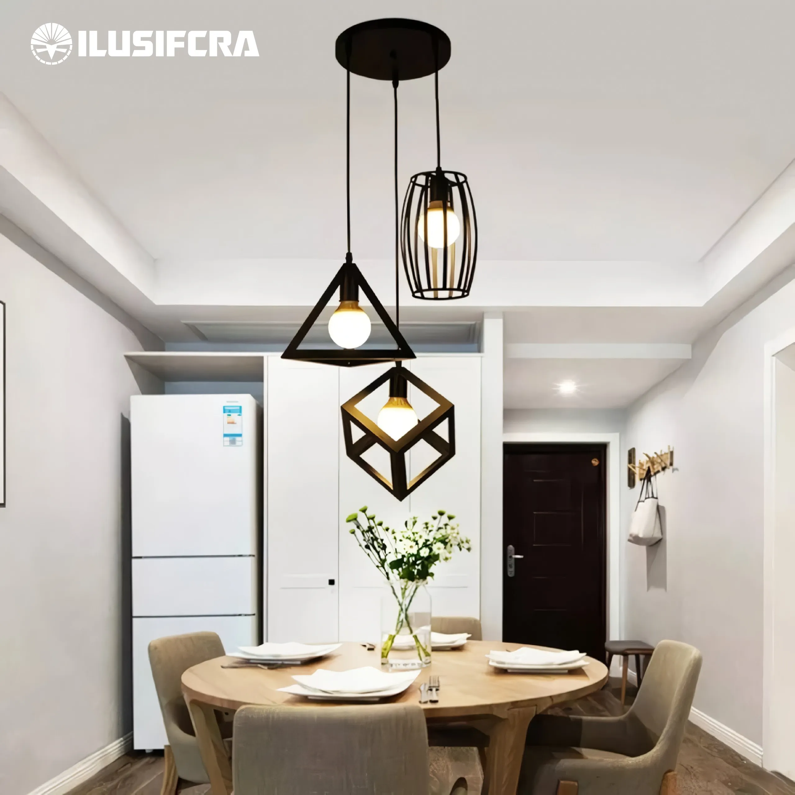 LÁMPARA DE COLGAR XH317-3/D317-3 FIGURAS DE HIERRO — Lámparas de Colgar | Centro de Iluminación San Carlos