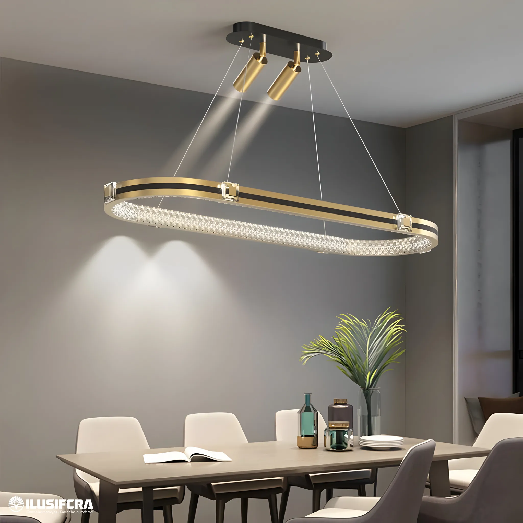 LAMPARA COLGAR A126 LED DORADO CON 2 APLIQUES — Lámparas de Colgar | Centro de Iluminación San Carlos