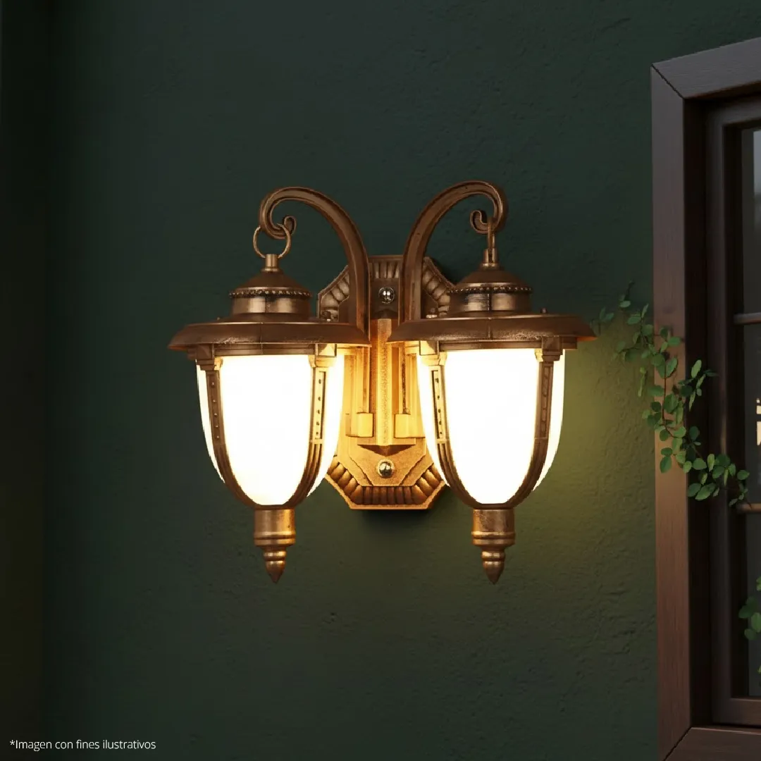 FAROL PARA EXTERIOR NEGRO - DORADO DOBLE 2015S/2W — Lámparas para Exterior | Centro de Iluminación San Carlos