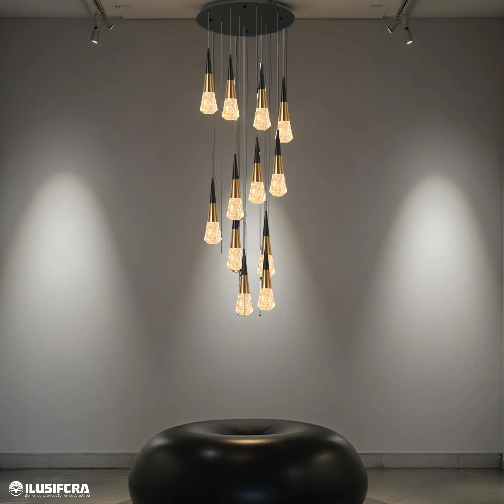 LÁMPARA DE COLGAR DOBLE ALTURA GOTAS DE CRISTAL LT326-12 — Lámparas de doble altura | Centro de Iluminación San Carlos