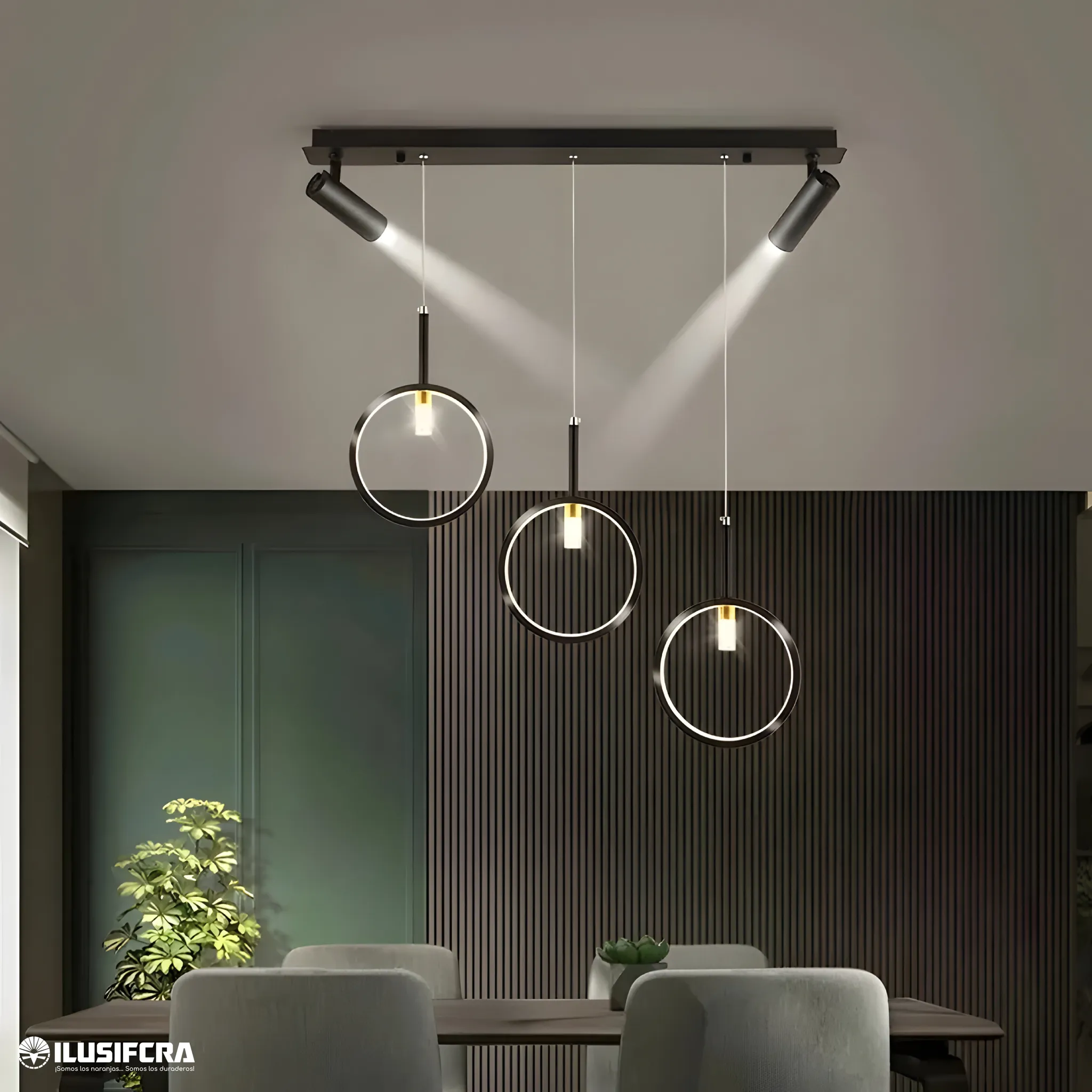 LAMPARA COLGAR C006-3 AROS CON APLIQUE — Lámparas de Colgar | Centro de Iluminación San Carlos