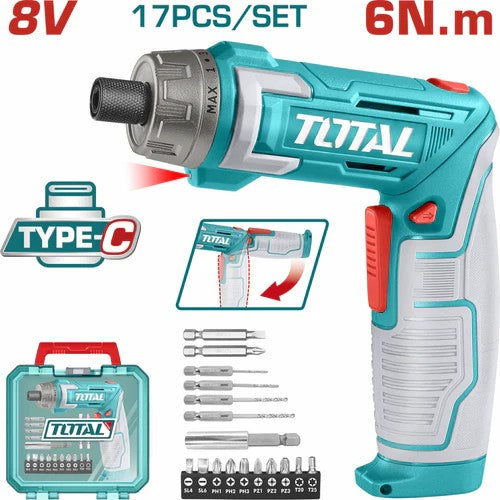 ATORNILLADOR INALAMBRICO 8V, 6N.M ESTUCHE PLASTICO + 17 PIEZAS TOTAL TSDLI08025 — Herramientas inalámbricas o de batería | Centro de Iluminación San Carlos