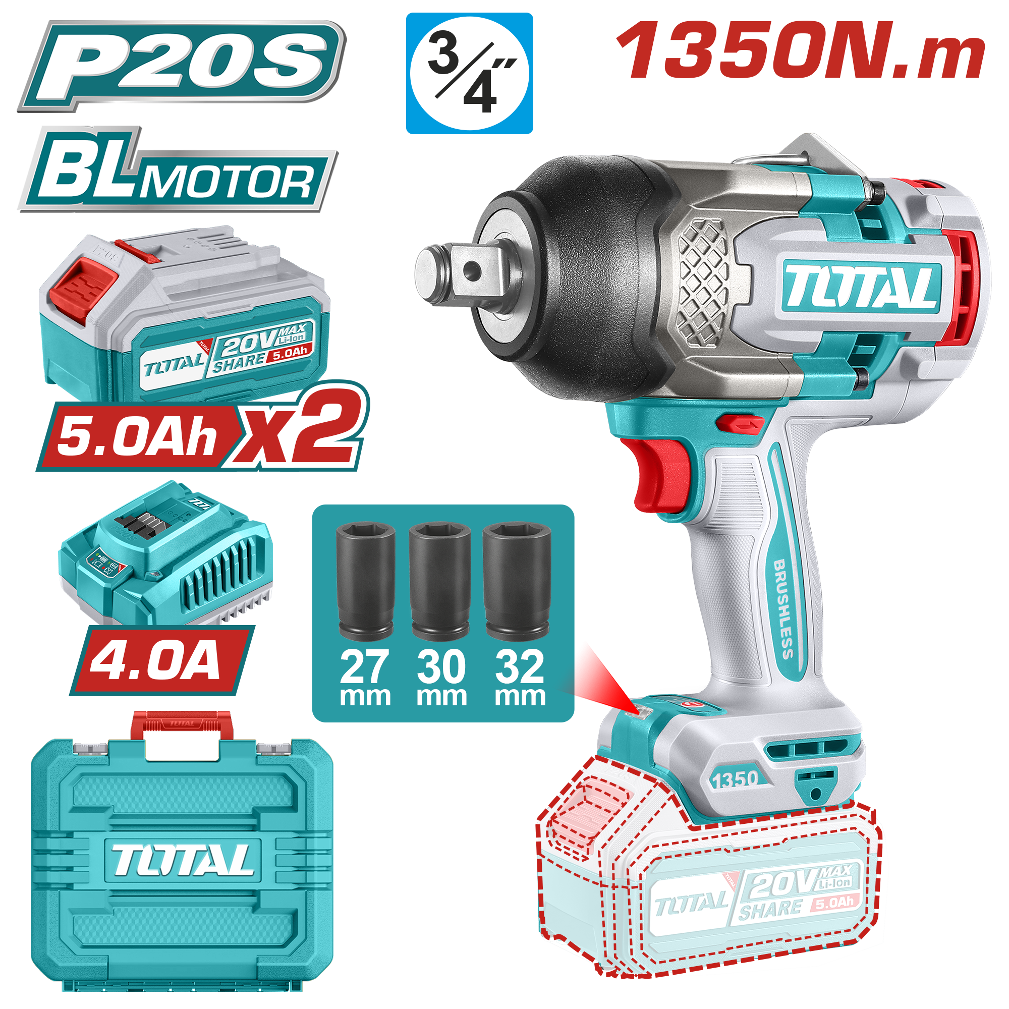 Pistola de Impacto 3/4 20V 1350Nm con Batería UTIWLI20135 — Herramientas inalámbricas o de batería | Centro de Iluminación San Carlos