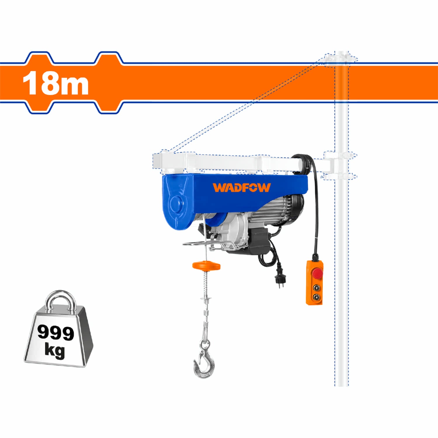Winche Tecle Eléctrico Wadfow 999Kg 18M 1600W — Maquinaria eléctrica | Centro de Iluminación San Carlos